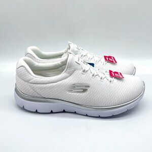Skechers Womens Size 9 9M Summits White Silver Slip‎ On Comfort Sneakers Shoes